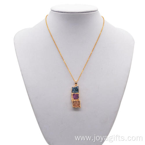 Fashion Jewelry Gilding Three Color Crystal Cluster Necklace with Gold Chain